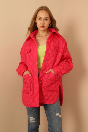Picture of Quilted Fabric Double Stitch Pattern Women's Coats - Fuchsia