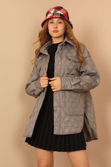 Picture of Quilted Fabric Double Stitching Pattern Women's Coat - Grey