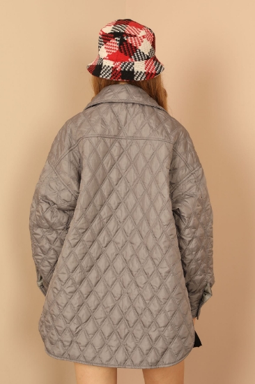 Picture of Quilted Fabric Double Stitching Pattern Women's Coat - Grey