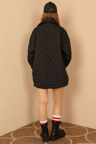Picture of Quilted Fabric Double Stitching Pattern Women Coat - Black