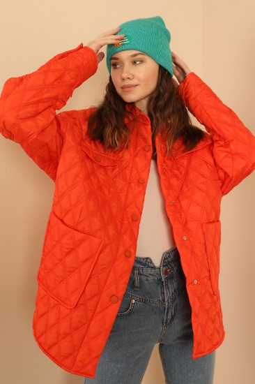 Picture of Quilted Fabric Double Stitching Pattern Women's Coats - Orange