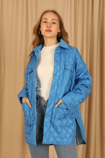 Picture of Quilted Fabric Double Stitch Pattern Women's Coat - Blue