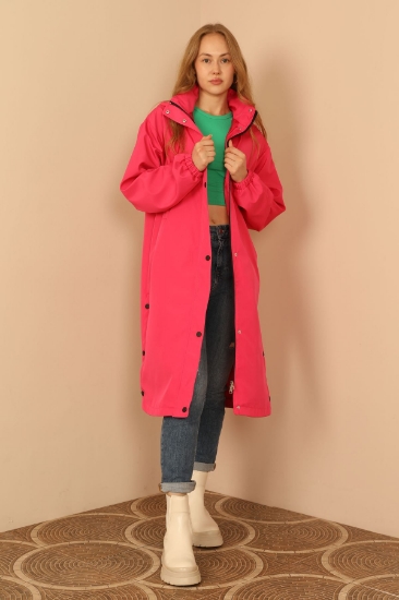 Picture of Bondig Fabric Long Hooded Women's Raincoat - Fuchsia