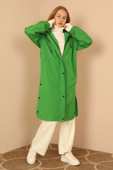 Picture of Bondig Fabric Long Hooded Women's Raincoat - Green