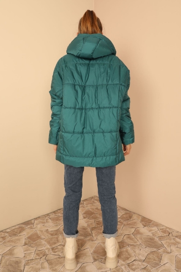 Picture of Quilted Fabric Zipper Collar Short Size Oversize/ Shabby Women's Coat - Emerald Green