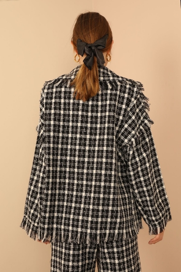 Picture of Tweed Fabric Long Sleeve Hip Size Abundant Mold Women's Jacket - Black