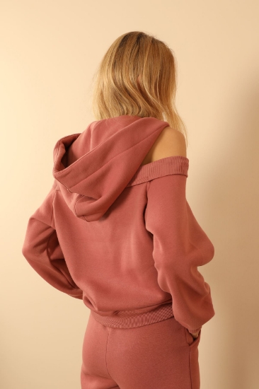 Picture of Chardon 3 Yarn Fabric Hip Size Shoulder Detailed Women's Sweatshirt - Rose Dried