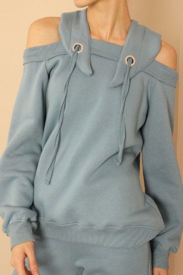 Picture of Chardon 3 Yarn Fabric Hip Size Shoulder Detailed Women's Sweatshirt - Bebemavi