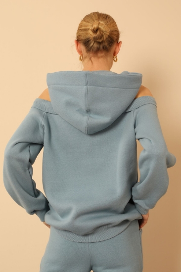 Picture of Chardon 3 Yarn Fabric Hip Size Shoulder Detailed Women's Sweatshirt - Bebemavi