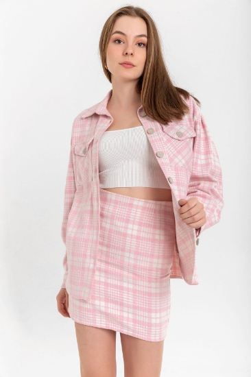 Picture of Lumberjack Fabric Mini Size Narrow Mold Striped Women's Skirt - Pink