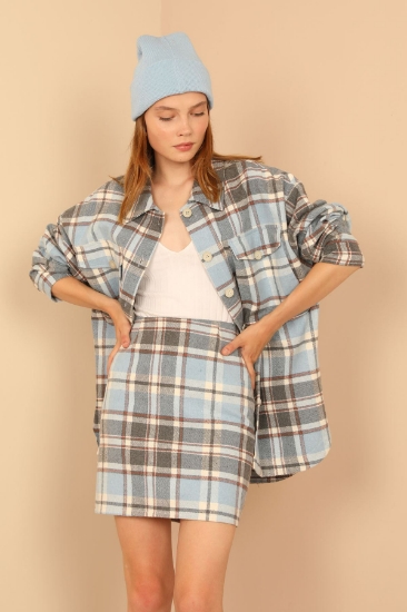 Picture of Lumberjack Fabric Mini Size Narrow Molded Striped Women's Skirt - Blue