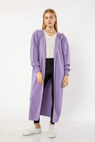 Picture of Knitwear Fabric Long Sleeve Hooded Long LengthOversize/ Shabby Belted Women's Cardigan - Lilac