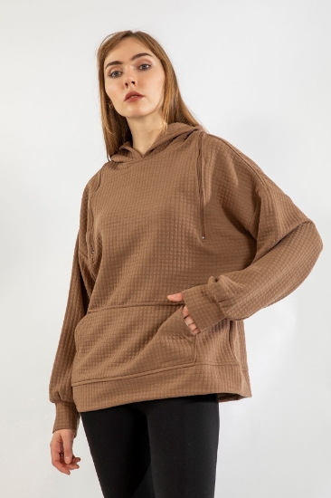 Picture of Quilted Fabric Hip Size Femuar Detailed Women's Sweatshirt - Mink