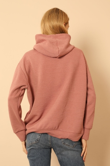 Picture of Honeycomb Fabric Hooded Hip Length Oversize/Shabby Women's Sweatshirt - Powder