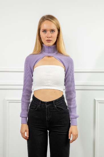 Picture of Knitwear Fabric Long Sleeve Throat Collar Bolero - Lilac