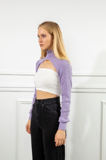 Picture of Knitwear Fabric Long Sleeve Throat Collar Bolero - Lilac