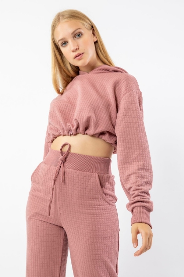 Picture of 21K031 - 001 - 28 Honeycomb Fabric Hooded Crop - Dried Rose
