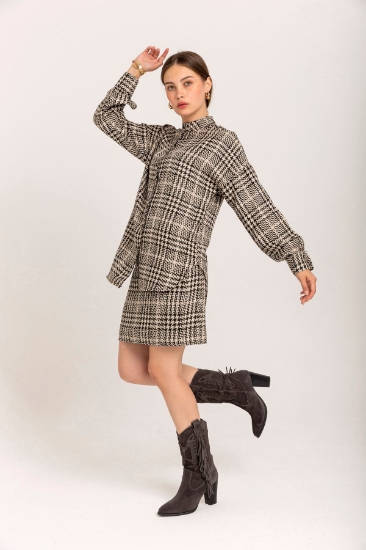 Picture of Plaid Fabric Mini Size Plaid / Square Women's Skirt - Beige