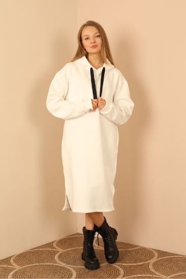 Picture of Chardon 3 Yarn Fabric Hooded Women's Dress - Ecru