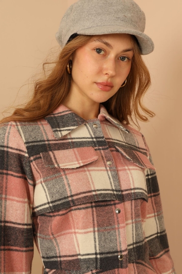 Picture of Lumberjack Fabric Shirt Collar Plaid / Square Asymmetrical Women's Dress - Powder