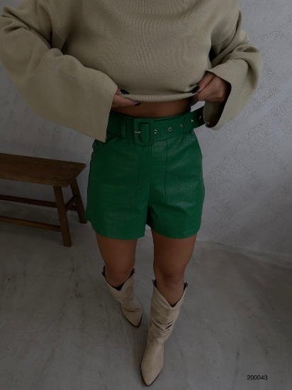 Picture of Leather Shorts with High Waist Belt