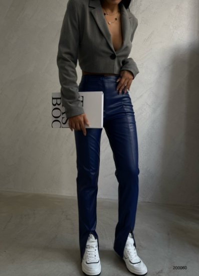 Picture of High Waist Leg Leather Trousers with Slits