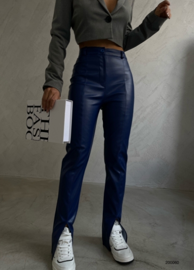 Picture of High Waist Leg Leather Trousers with Slits