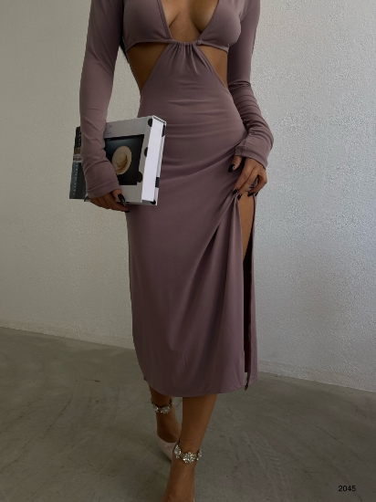 Picture of Long Sleeve Slit Dress with Chest Cleavage