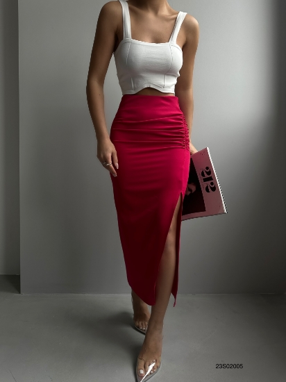 Picture of Shirred Midi Skirt with Slits