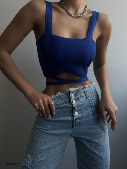 Picture of Crop Blouse with Lace-Up Waist