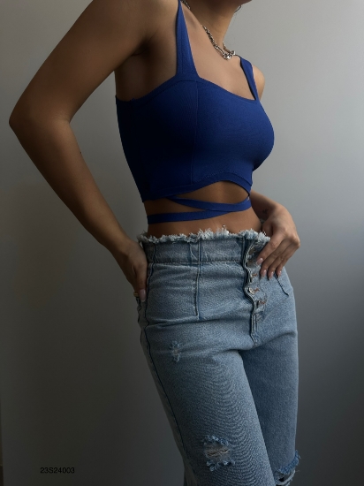 Picture of Crop Blouse with Lace-Up Waist