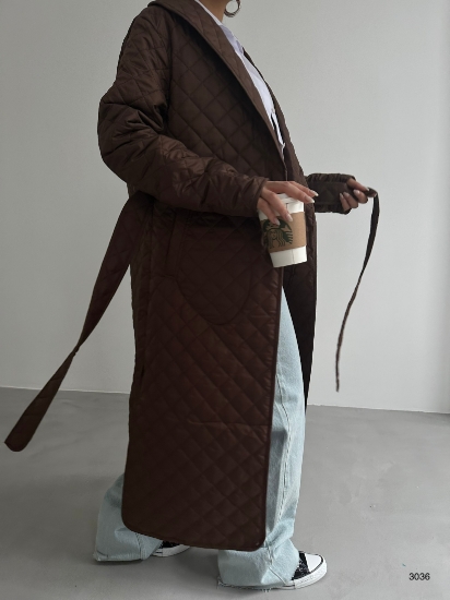 Picture of Quilted Pattern Maxi Length Trench Coat