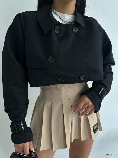 Picture of Double Breasted Crop Trench Coat With Collar Buttons