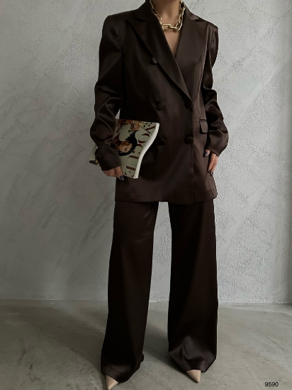 Picture of Oversized Satin Jacket Pants Suit With Pocket Detail