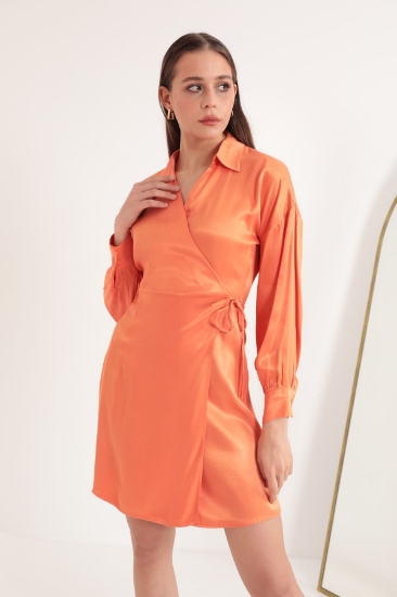 Picture of Satin Fabric Anvelop Binding Detail Women Dress-Orange
