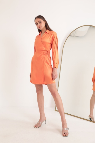 Picture of Satin Fabric Anvelop Binding Detail Women Dress-Orange