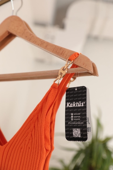 Picture of Knitwear Fabric Brooch Midi Women's Dress-Orange
