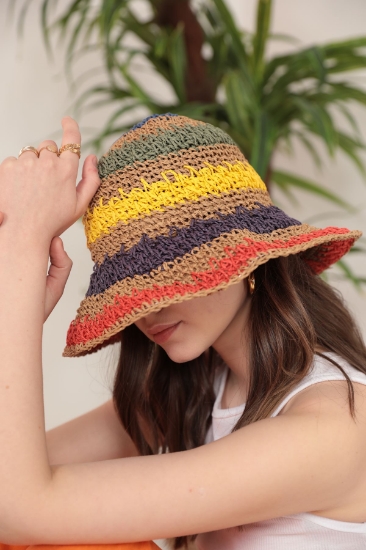 Picture of Colorful Braided Straw Hat-Mink