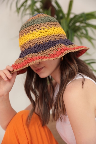 Picture of Colorful Braided Straw Hat-Mink