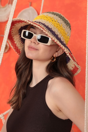 Picture of Colorful Braided Straw Hat-Ecru