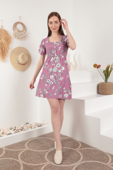 Picture of Knitted Fabric Floral Pattern Mini Women Dress-Lilac