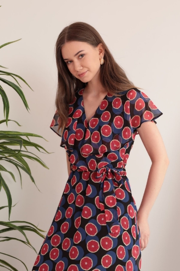 Picture of Chiffon Fabric Fruit Pattern Allerli Women's Dress-Black