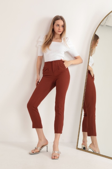 Picture of Atlas Fabric Pleated Women's Pants-Coffee