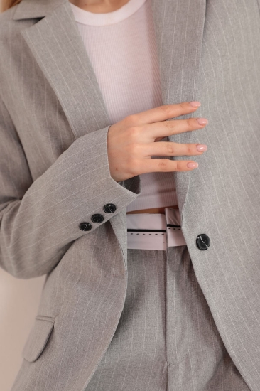 Picture of Polyviscose Striped Fabric Sides Slit Detail Women's Jacket-Grey
