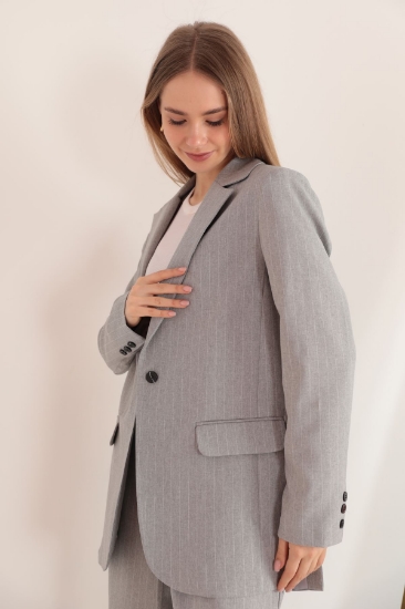 Picture of Polyviscose Striped Fabric Sides Slit Detail Women's Jacket-Grey