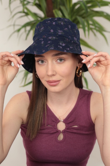 Picture of Floral Patterned Patterned Bucket Hat-Blue