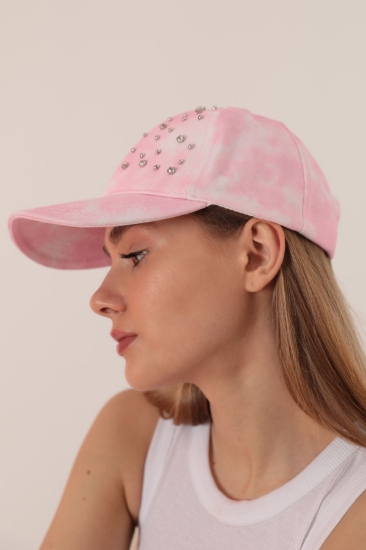 Picture of Batik Patterned Baseball Hat with Stones-Pink