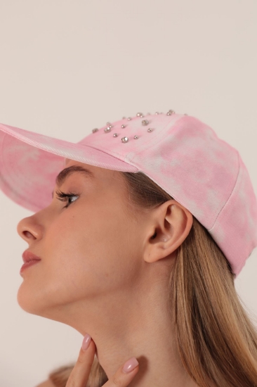 Picture of Batik Patterned Baseball Hat with Stones-Pink
