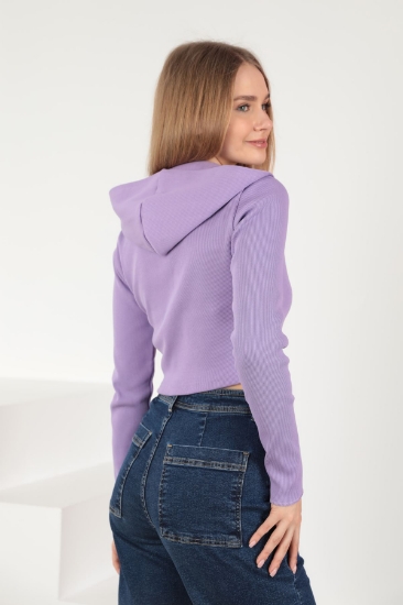 Picture of Kaşkorse Fabric Crop Zipper Women's Cardigan - Lilac