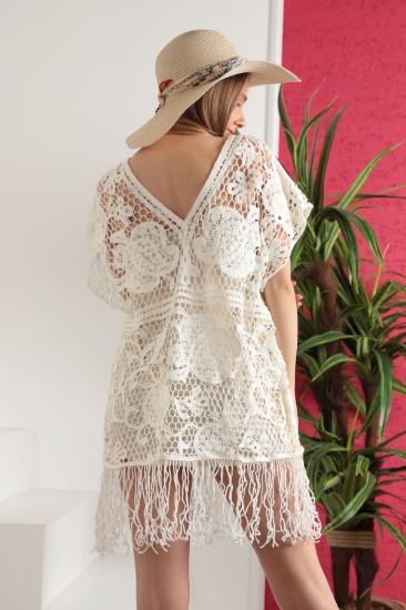 Picture of Broused Lace Fabric Tassel Detail Lined Women's Pareo-White